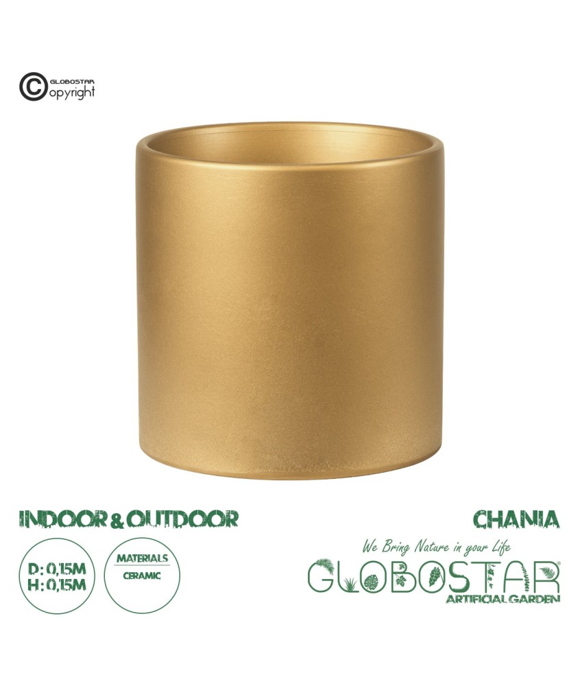 GloboStar® Artificial Garden CHANIA 20453 Πήλινο Κεραμικό Κασπώ Γλάστρα - Flower Pot Χρυσό Φ15cm x Υ15cm